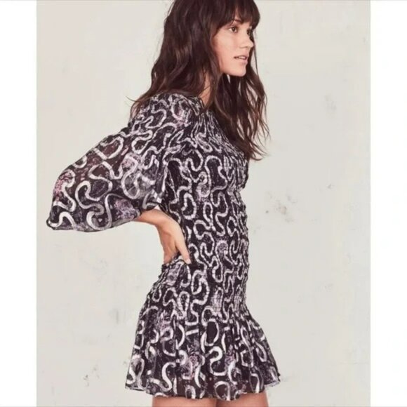 LoveShackFancy Scarlett Mini Dress in Navy Cosmo - Picture 3 of 16